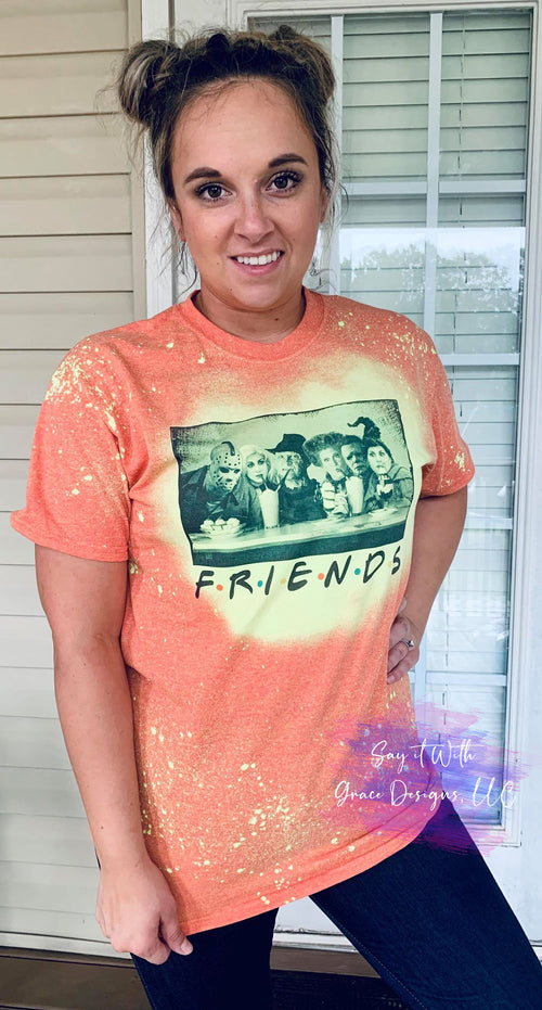 Halloween Friends Orange Neon Bleached Tee