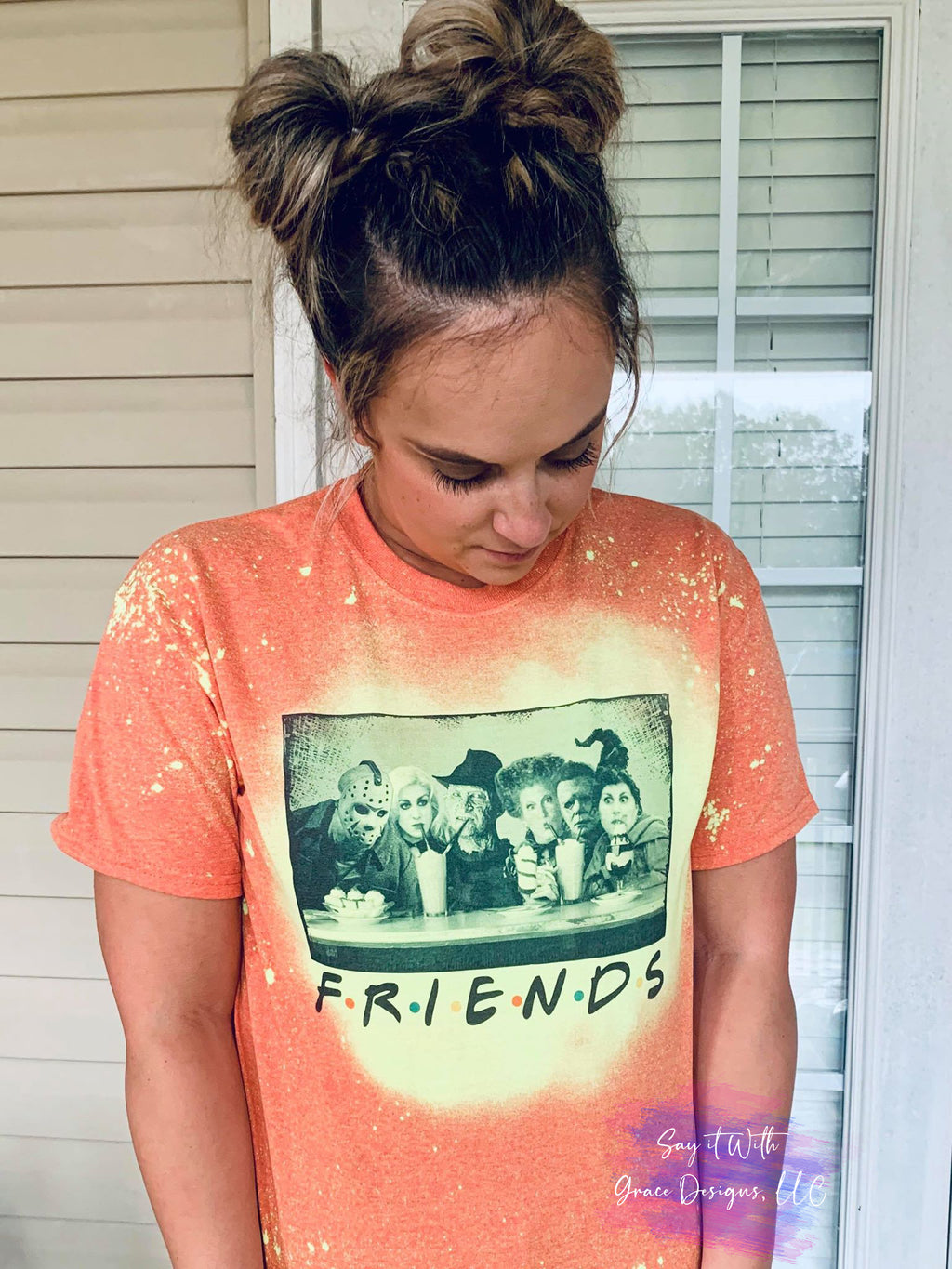 Halloween Friends Orange Neon Bleached Tee