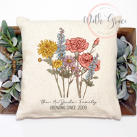 Personalized Birth Month Flower Pillow Cover