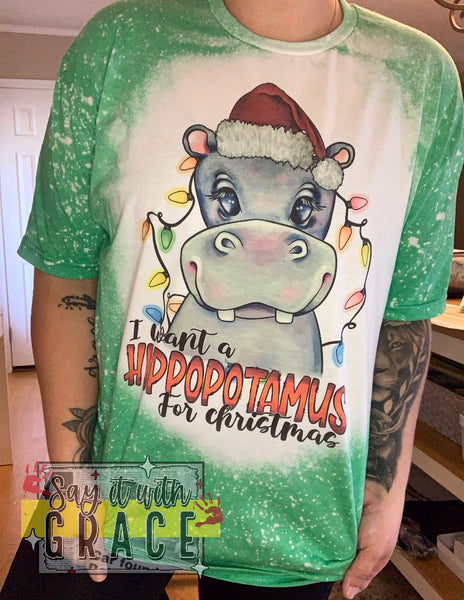 Hippopotamus for Christmas Bleached Tee