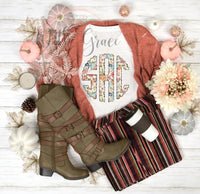 Fall Floral Monogram - White Tee