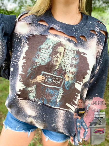 Michael Myers Mugshot Distressed Sweatshirt