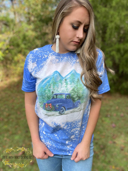 Beautiful Blue Winter Truck Bleached Tee